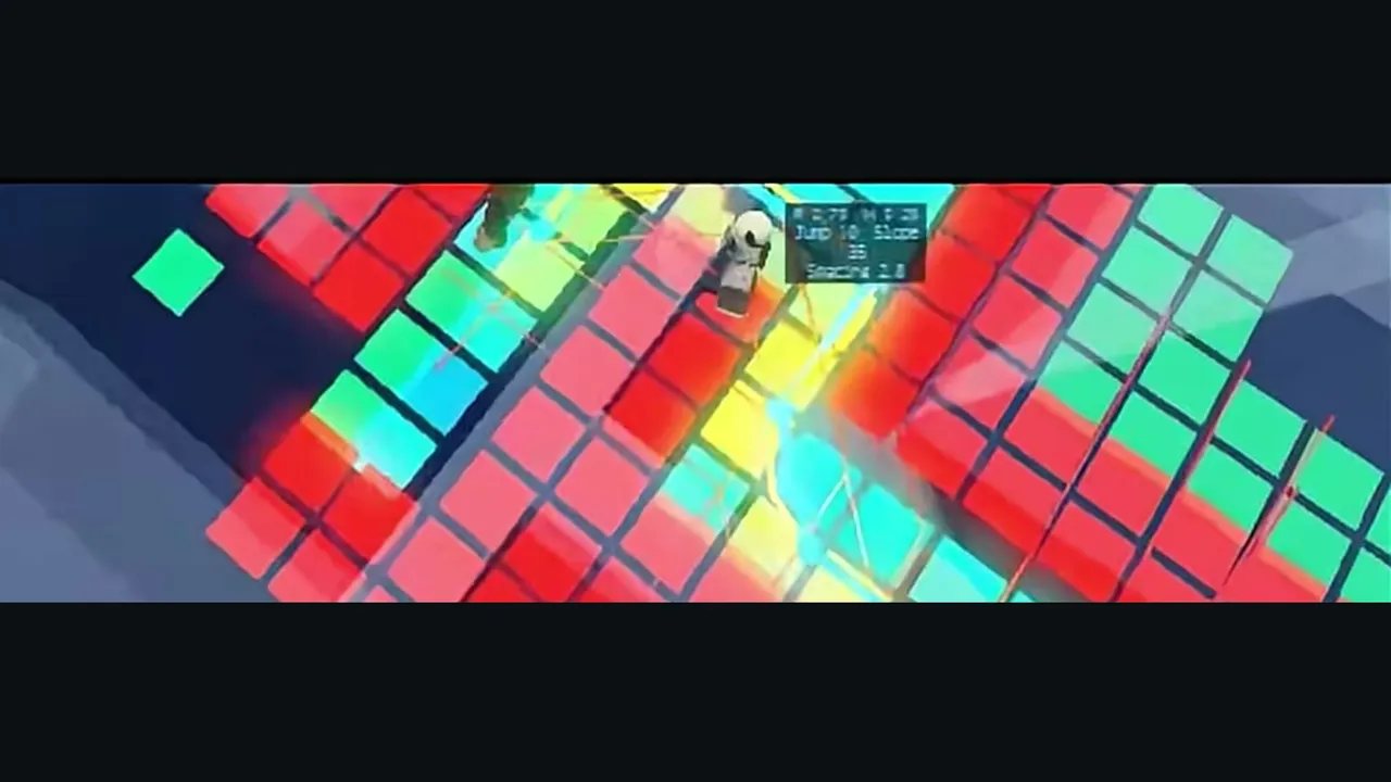 Voxel cells coloured red where blocked and green where clear, with the NPC's search state overlaid